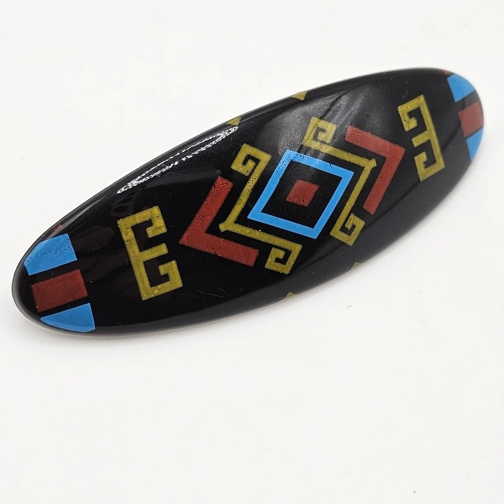 VINTAGE Southwestern Black Lucite Plastic Hair French Barrette Made in France